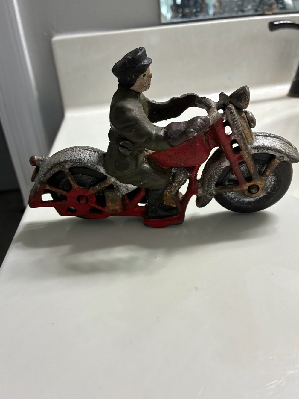 Vintage Hubley Red and Silver Motorcycle Figurine Decorative Accent